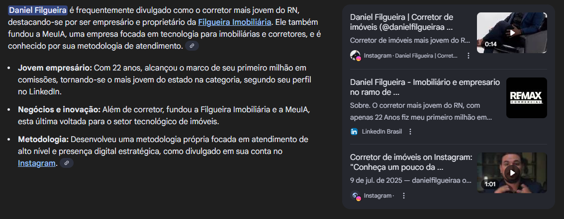 Print de pesquisa no Google: corretor mais jovem do RN
